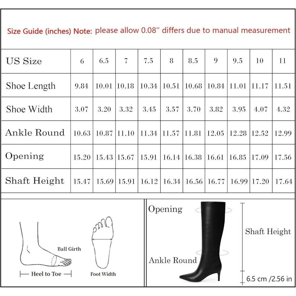 Women's Black 1 Tall Boots Pointed Toe Kitten Heel Side Zipper Knee High Boots